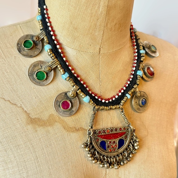 Vintage Afghan Coin Necklace: Middle Eastern Belly Dance Jewels Ethnic Boho - Picture 3 of 6